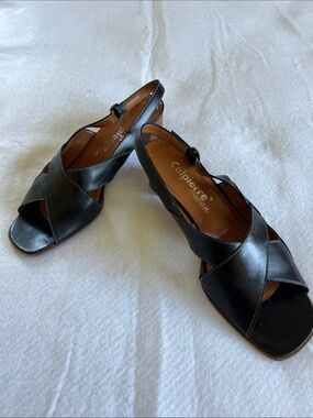 Beautiful Italian Black All-Leather Crisscross Slingback Sandals